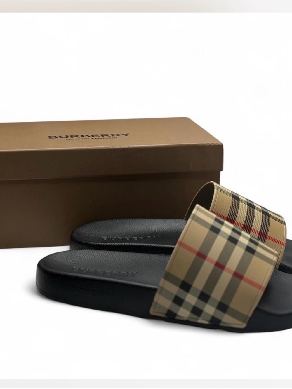 NWT🆕$425 Burberry Furley Vintage Check Slides EUr39